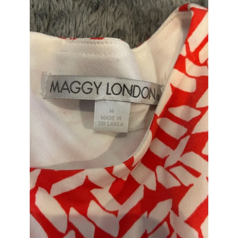 Maggy London Dress Womens M Knee Length Sleeveless A-Line Shift Geometric Tie